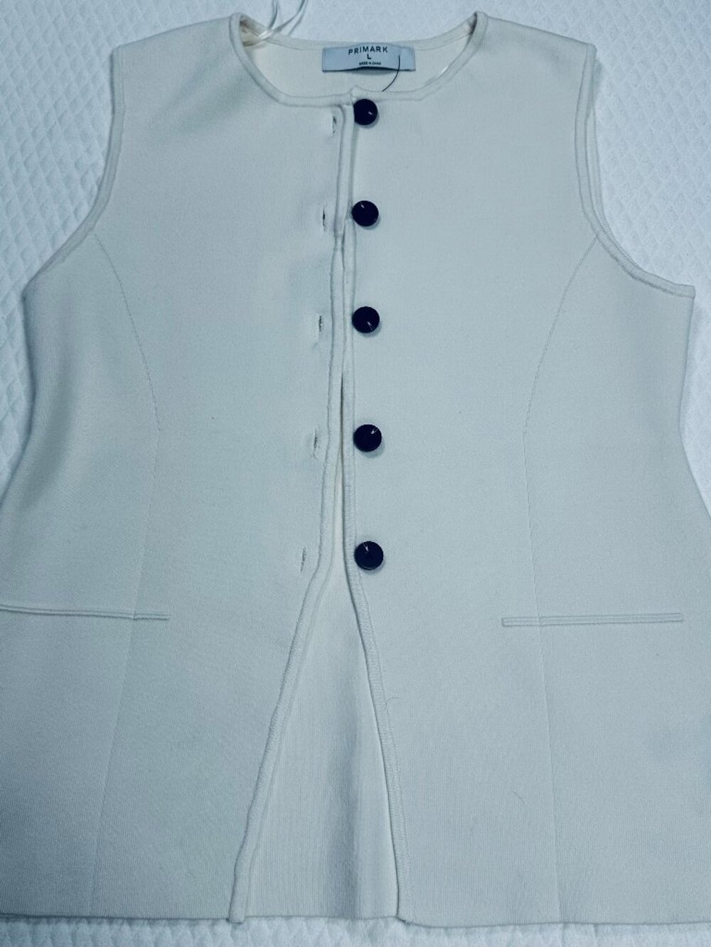 Primark Women’s Ivory Longline Button Front Vest Size L Sleeveless